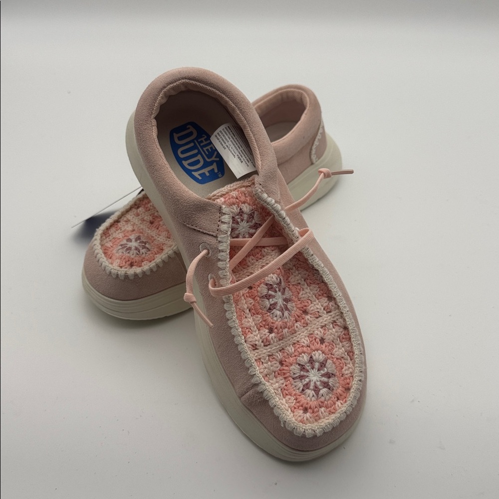 Hey‎ Dude Limited Edition Pale Pink Suede Crochet Shoes